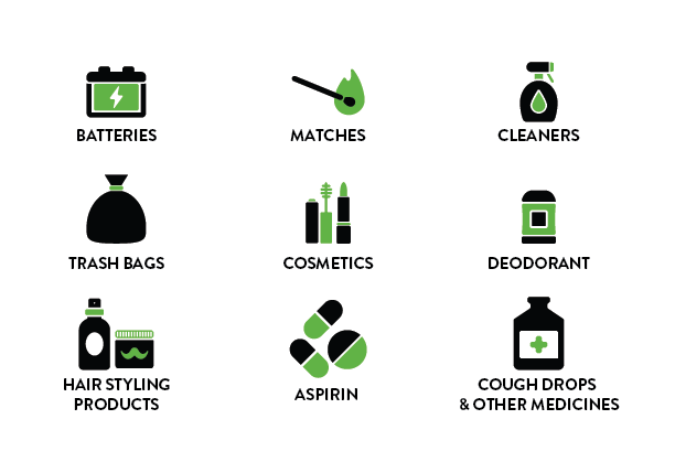 Corn starches can be found in a wide variety of household, personal and healthcare items including batteries, matches, cleaners, trash bags, cosmetics, deodorant, hair styling products, aspirin, cough drops and other medicines